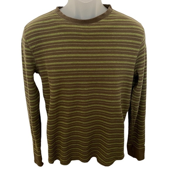 Gap Olive Green & Brown Stripes Long Sleeve Shirt Men M Medium - Picture 1 of 4